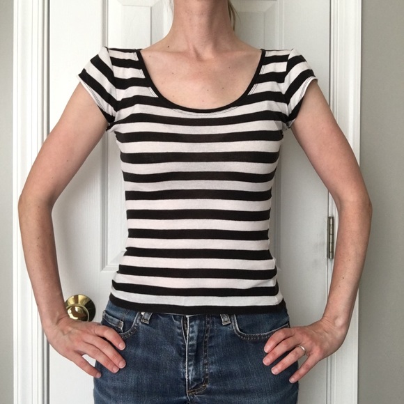 Black and White Striped Express Tee - Picture 1 of 13